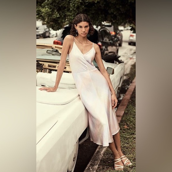 Vince Dresses & Skirts - NWT VINCE Rainbow Wash Satin Slip Dress In Size Medium Pink Blue Yellow Purple